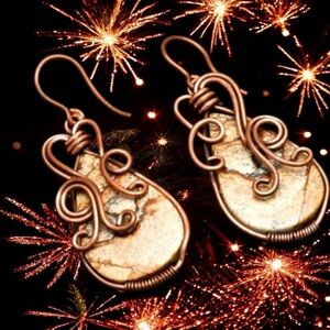 Genuine Picture Jasper and Copper Dangle Earrings
